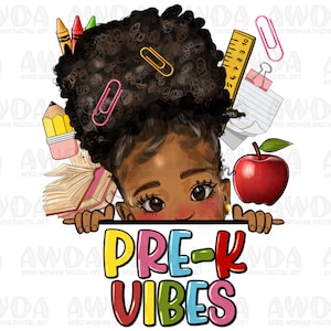 Pre-k vibes peekaboo black girl png sublimation design download, afro girl png, back to school png, before school png, sublimate download