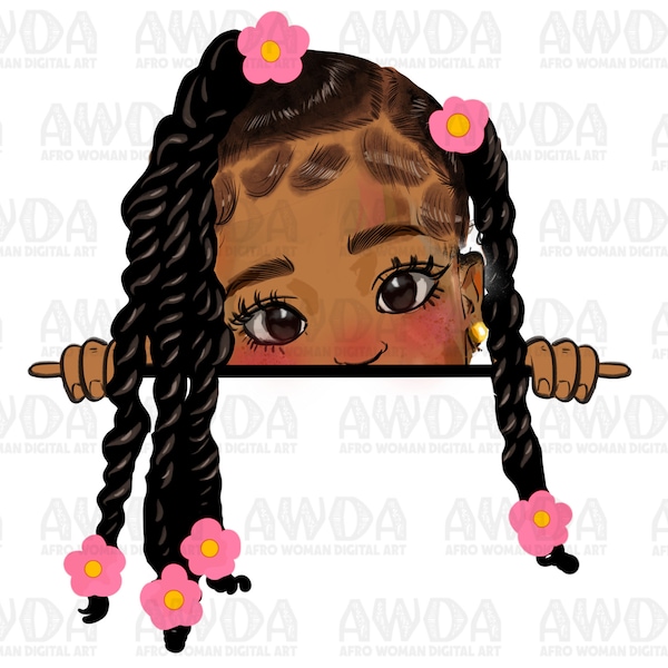 Peekaboo black girl twisted braid png sublimation design download, afro girl png, afro american girl png, afro baby png, sublimate download