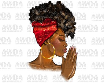 Praying afro woman png sublimation design download, afro woman png, afro png, Christian png, black woman png, sublimate download