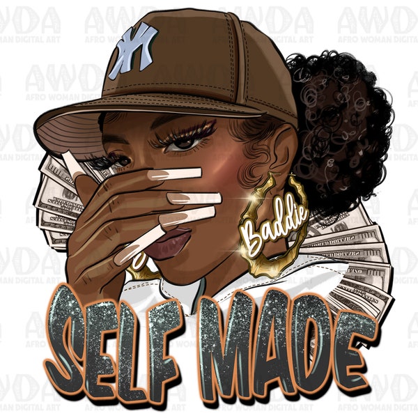 Self made black woman png sublimation design download, afro woman png, business png, cash money png, afro png, sublimate designs download