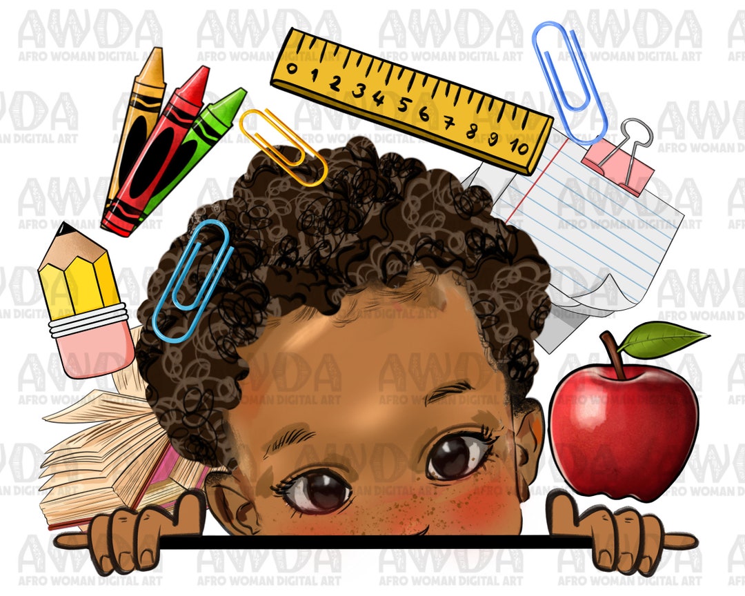 Afro Peekaboo School Boy Png Sublimation Design Download, School Png ...