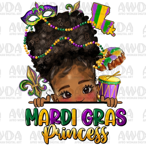 Mardi Gras princess png sublimation design download, afro girl png, Mardi Gras png, afro baby png, sublimate designs download