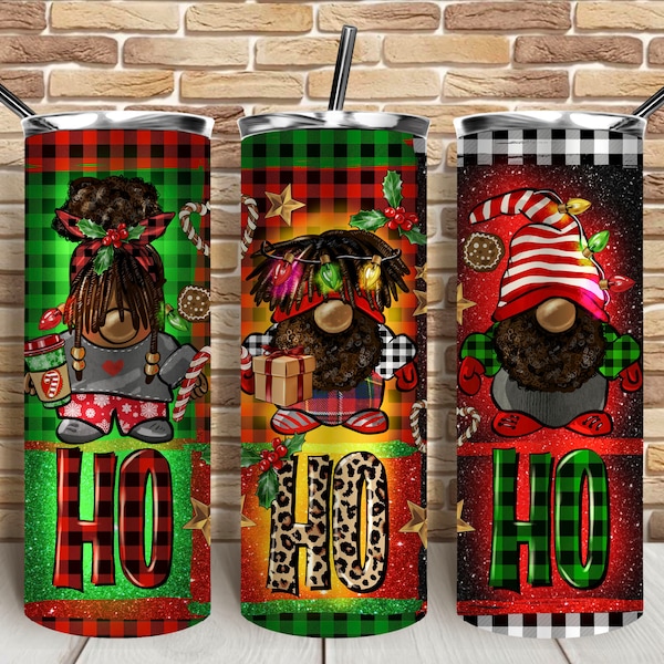 Ho ho ho Christmas Afro gnomies 20oz skinny tumbler png sublimation design download, gnome tumbler png, afro gnome,sublimate design download