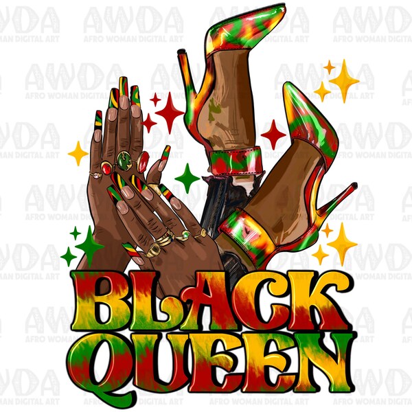 Black queen heels and nails png sublimation design download, black woman hands png, Juneteenth png, sublimate designs download