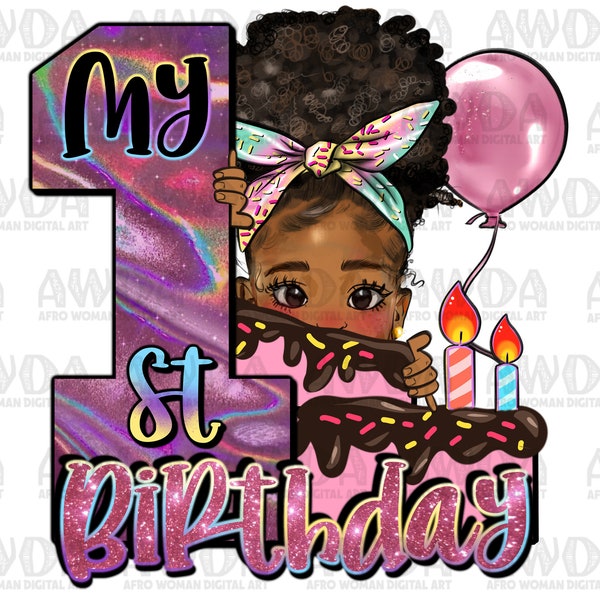 My first birthday afro peekaboo girl png sublimation design download, 1st birthday png, afro american girl png, sublimate designs download