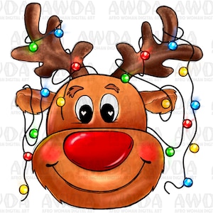 Reindeer with Christmas lights png, Merry Christmas png, Deer with Christmas lights png, Reindeer png, Christmas deer png Design Downloads