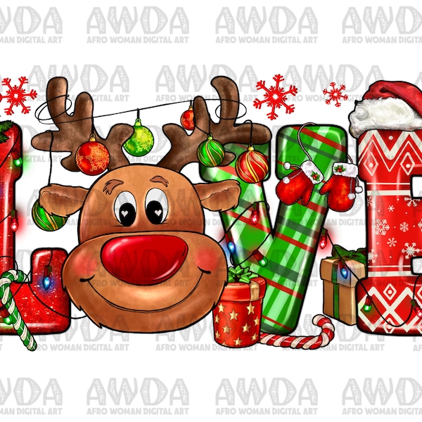 Love Reindeer Png Sublimation Design, Christmas Deer Clipart, Western Deer Png, Merry Christmas Png, Love Reindeer Png, Digital Download