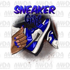 Black fashion woman long nails blue png sublimation design download, black woman png, sneaker life png, sublimate designs download