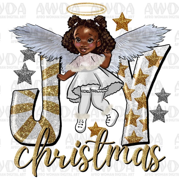 Joy Christmas black angel png sublimation design download, Christmas png, afro girl png, Christmas joy png, sublimate designs download