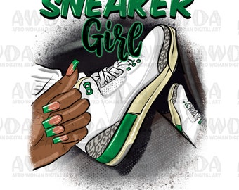 Sneaker girl green sneakers png sublimation design download, black woman hands png, sneaker life png, sublimate designs download