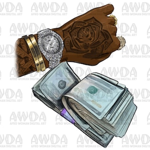 Black hand with money and diamonds png sublimation design download, afro woman hand png, cash money png, sublimate designs download