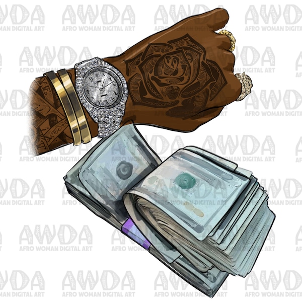 Black hand with money and diamonds png sublimation design download, afro woman hand png, cash money png, sublimate designs download
