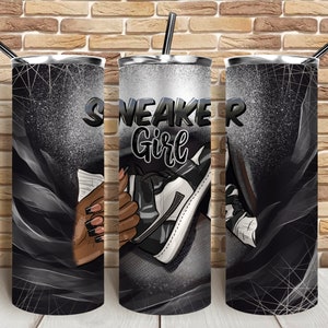 Sneaker girl 20 oz skinny tumbler png, sneaker tumbler wrap png, black woman hands png, 20 oz tumbler designs, tumbler png download
