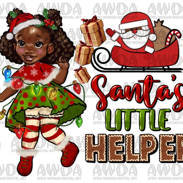 Santa's Little Helper Black Girl Png Sublimation Design, Black Girl Clipart, Black Queen Png, Afro American Png, Afro Png, Digital Download