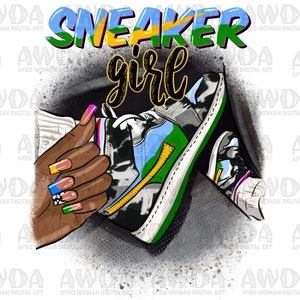 Sneaker girl png sublimation design download, black woman png, sneaker life png, afro woman hands png, sublimate designs download