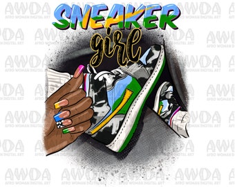 Sneaker girl png sublimation design download, black woman png, sneaker life png, afro woman hands png, sublimate designs download