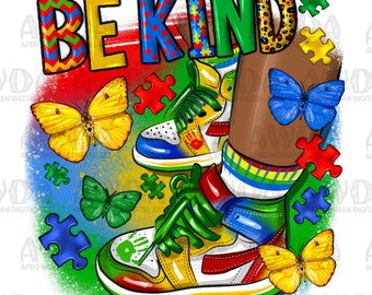 Sneaker kid Autism be kind png sublimation design download, afro kid png, Autism Awareness png, sneaker girl png, sublimate download
