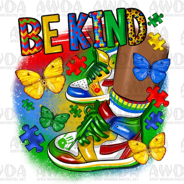 Sneaker kid Autism be kind png sublimation design download, afro kid png, Autism Awareness png, sneaker girl png, sublimate download