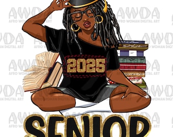 Senior 2025 black girl png sublimate designs download, afro woman png, graduate girl png, afro woman png, sublimate designs download