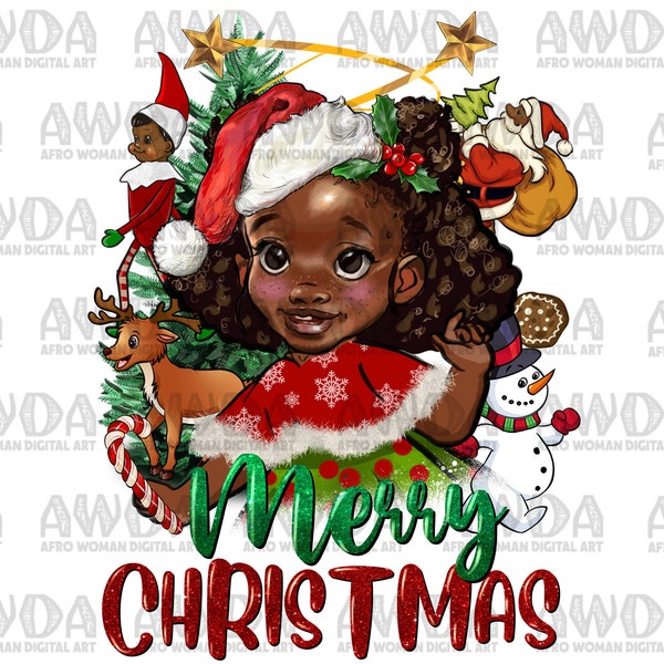 Merry Christmas black girl png sublimation design download, Christmas png, black girl png, afro American png, sublimate designs download