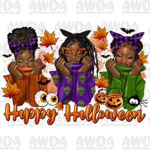 Happy Halloween black women png, Happy Halloween png, afro woman png, spooky season png, trick or treat png, sublimate designs download