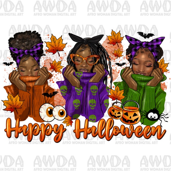 Happy Halloween black women png, Happy Halloween png, afro woman png, spooky season png, trick or treat png, sublimate designs download