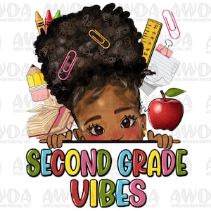 Second grade vibes peekaboo black girl png, back to school png, 2nd grade png, graduation png, black girl png, sublimate designs download