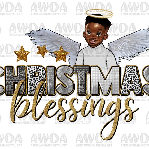 Christmas blessing black boy angel png sublimation design download, Merry Christmas png, afro boy png, sublimate designs download