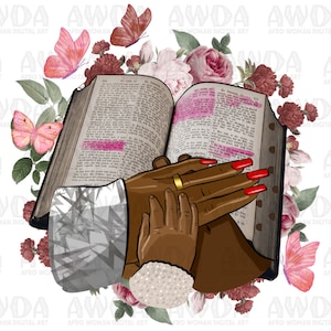 Floral betende Hände schwarze Familie png Sublimation Design herunterladen, Bibel png, christlich png, beten png, sublimieren Designs herunterladen