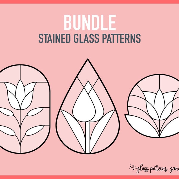 Bundle TULIPS, Stained Glass Pattern, Stained glass patterns, DIY stained glass