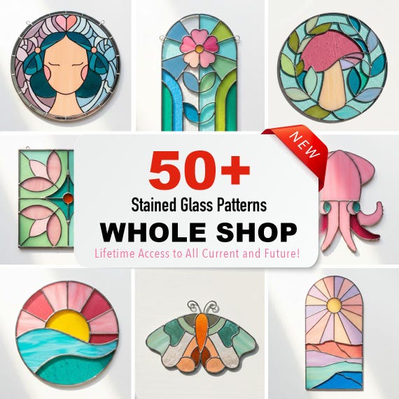 50+ Stained Glass Patterns: Whole Shop Bundle (PDF)
