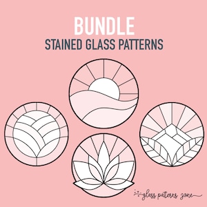 Circular Stained Glass Pattern Bundle: Lotus, Rose, Sun, Mountain (PDF Patterns)