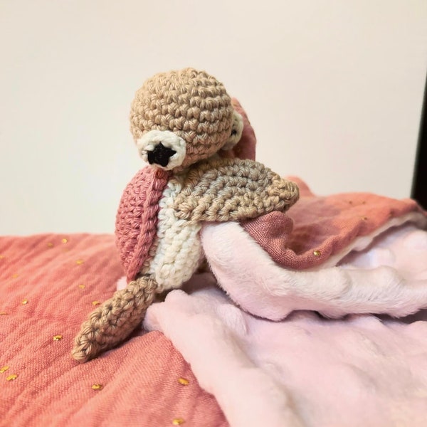 Doudou Lange - Tortue rose - Crochet