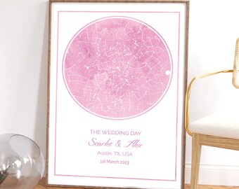 Pink Star Map by Date, Where We Met Map, First Date Map, Constellation Map Custom Digital Print Personalized Gift Mother's Day