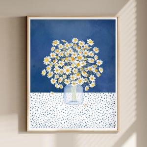 Stampa artistica di natura morta con fiori di camomilla, mese di nascita, fiore margherita, aprile, regalo personalizzato per la mamma, regalo di Natale per la nonna