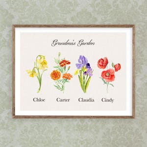 Grandma&#39;s Garden Birth Flower Personalized Gift for Grandma from Grandchildren Christmas Gift for Mom Custom Print Mothers Day Gift for Nana