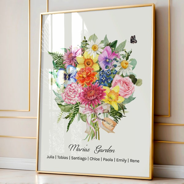 Personalized Gift for Mom | Birth Flower Print | Custom Bouquet Painting | Mothers Day Gift |  Birth Month Flower Custom Digital Art