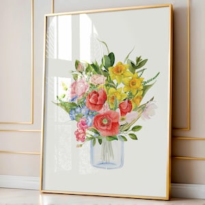 Impresión digital personalizada de flor de nacimiento en acuarela, póster floral, regalo de cumpleaños para la abuela, regalos personalizados, regalo de Navidad para la madre