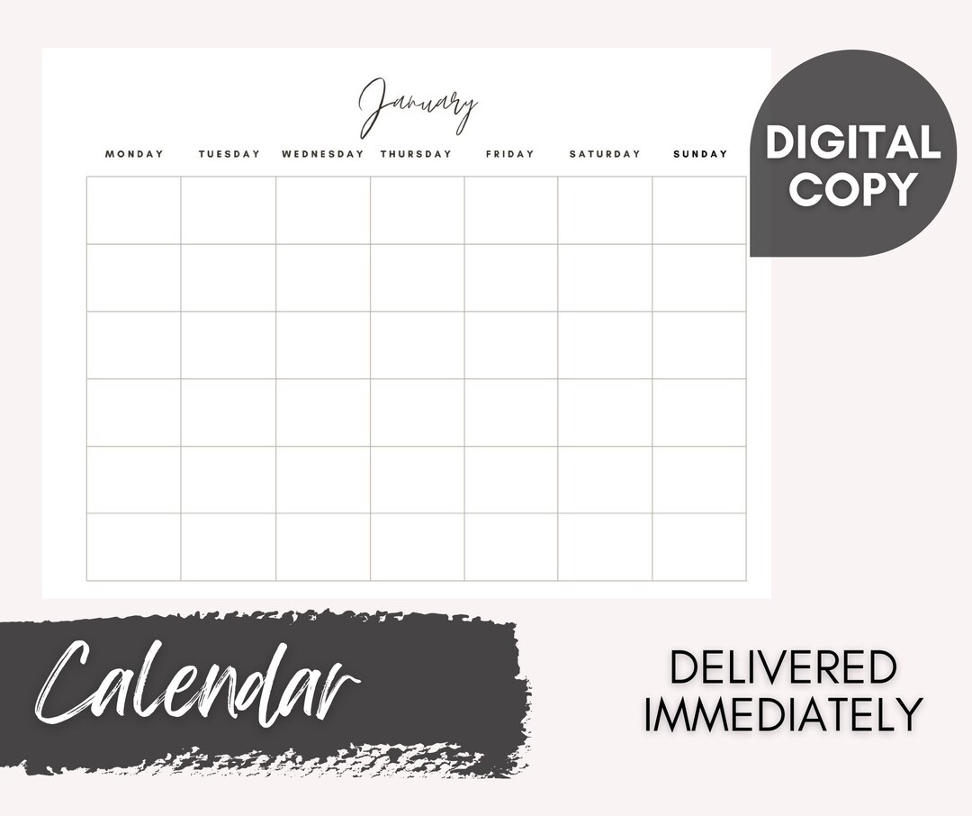 Blank fillable calendar for printing minimalist printable etsy