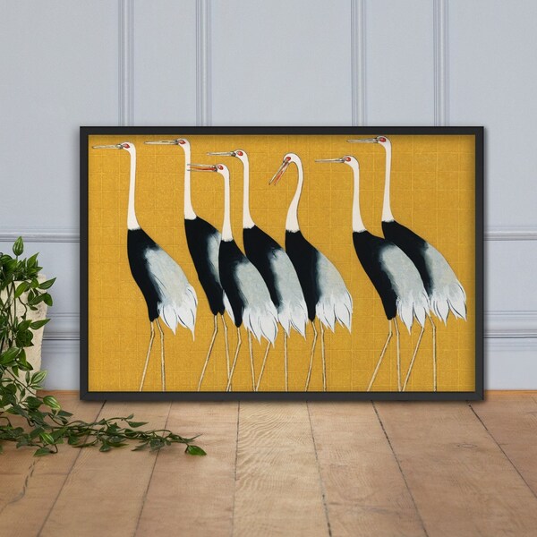 A Traditional portrait of a flock of beautiful Japanese red crown crane | Modern art | Walldecoration | Estetic decor | Instant Download