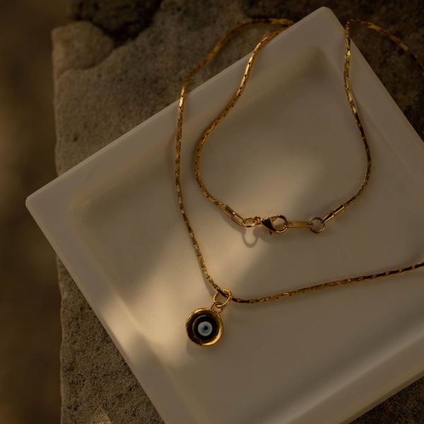 Collier Divine Evil Eye 24k plaqué or / collier mauvais œil / bijoux faits à la main / collier œil du diable / chaîne nazar or