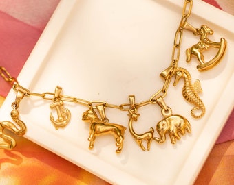Handgemachtes vergoldetes Charm Armband | Verstellbares Edelstahl Design | Vielseitiger und Stilvoller Schmuck