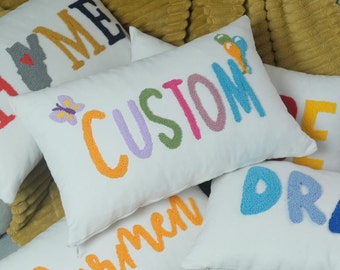 Custom Punch Needle Pillow, Personalize Name Pillow, Baby Room Decor, Baby Gift Ideas, Baby Pillow, Toddler Gift, Crib Decorations