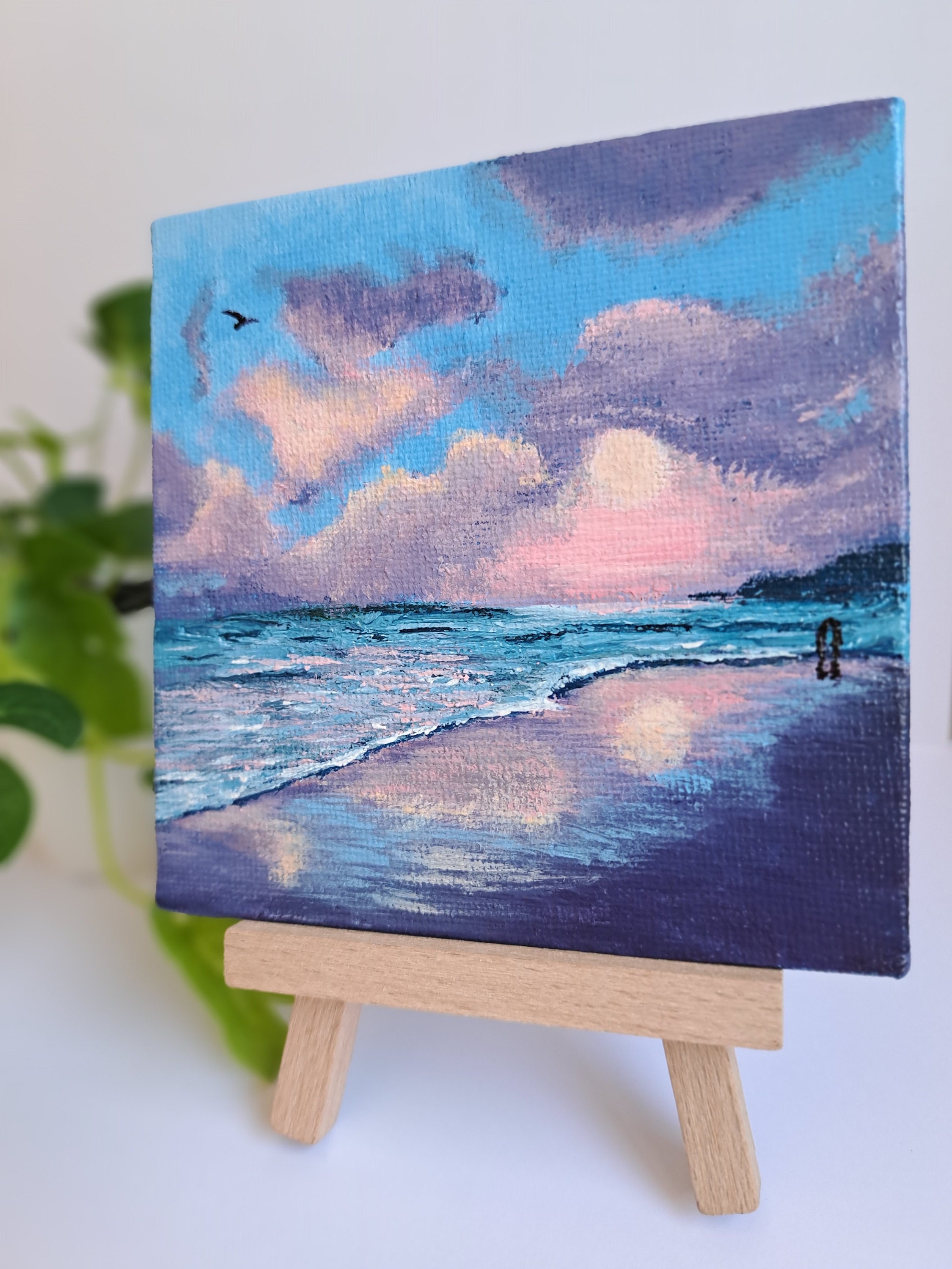 An Original Handmade Acrylic Landscape Painting on a Deep Stretched Mini  Canvas of 44 Inches With Easel Stand/ Abstract Art 