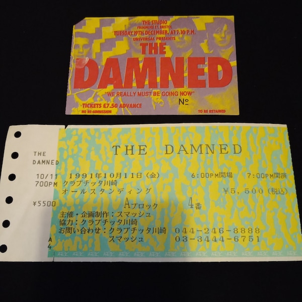 The Damned Ticket Stubs UK Japan 1989 1991 Rare Collectable Dave Vanian Captain Sensible Rat Scabies Brian James