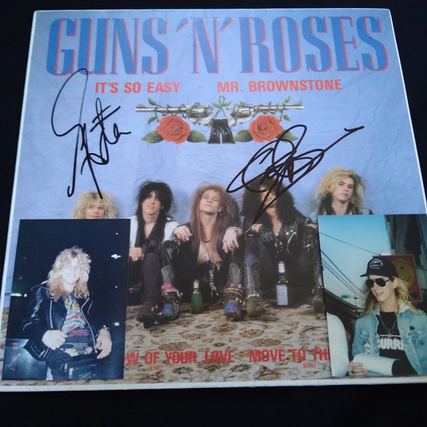 Guns N Roses Signed 12" Vinyl By Steven Adler Slash Authentic Original Unique Photographs Ultra Rare
