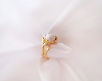 24 kt Gold plated Freshwater Pearl ring, ringstack, jewelry gift for her, freshwater pearl ring, adjustable ring, Freshwater Pearl