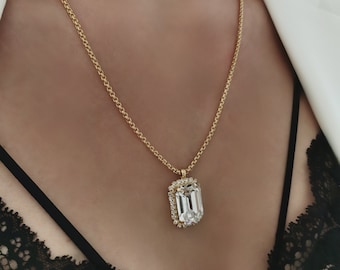 Swarovski Necklace,  Snake Chain Necklace, White Crystal, Statement Piece, 24 karat gold plated, For Mom | Anniversary Gift