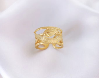 24 karat gold plated leaf ring, adjustable ring, jewelry gift for her, Stackable ring, Dainty ring, Dainty jewelry, gift for her