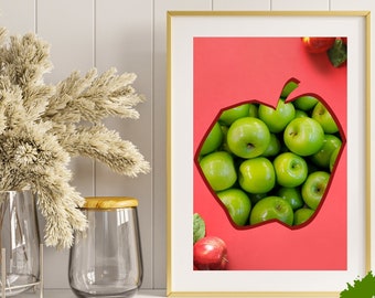 Apple Wall Art Printable | Modern Farmhouse Fruit Print | Rustic Kitchen Decor | Pop Art Digital Download | Country Wall Art Poster